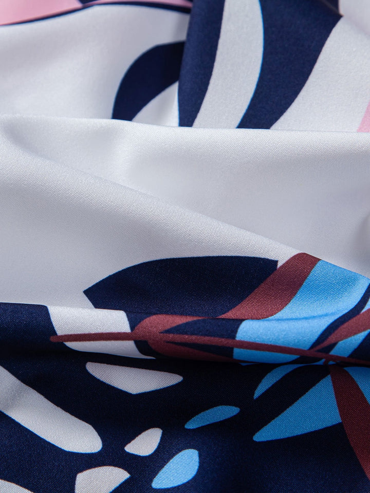 Leaf Color Block Print Button Up Hemd