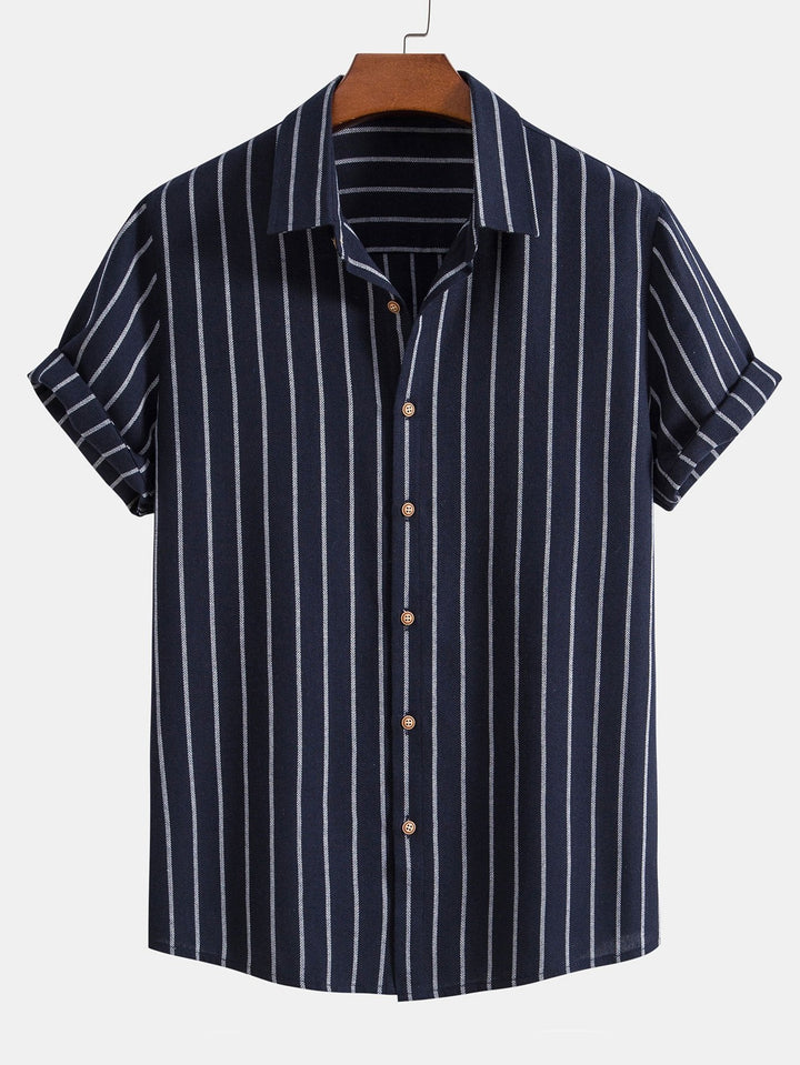 Cotton Blend Striped Button Up Shirt
